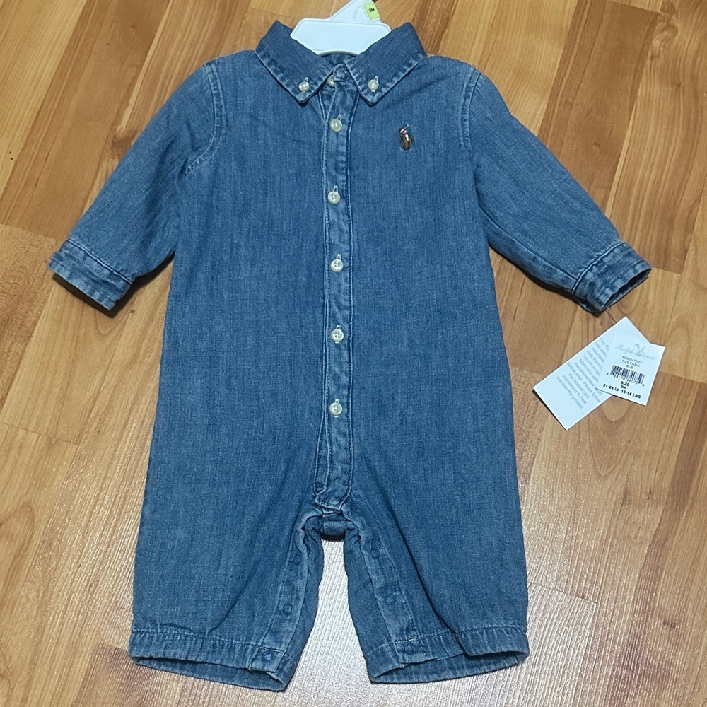 New with tags Ralph Lauren Baby Chambray/ Denim one piece size 3 month